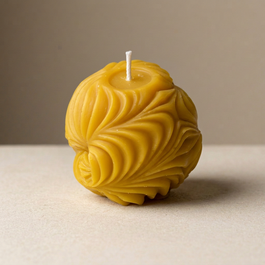Chandelle boule vagues en cire d'abeille pure | Faite à la main au Québec | Mielbrut