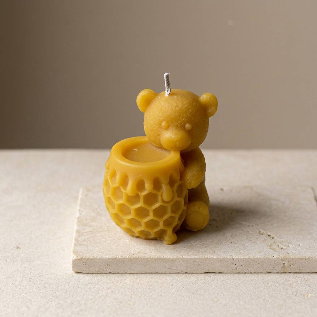 Honeypot Bear Candle in Pure Beeswax | Handmade in Quebec | Mielbrut
