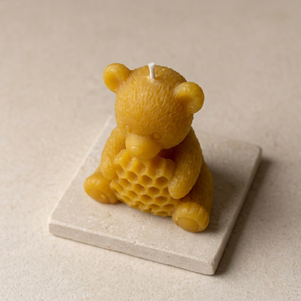 Honeycomb Bear Candle in Pure Beeswax | Handmade in Quebec | Mielbrut