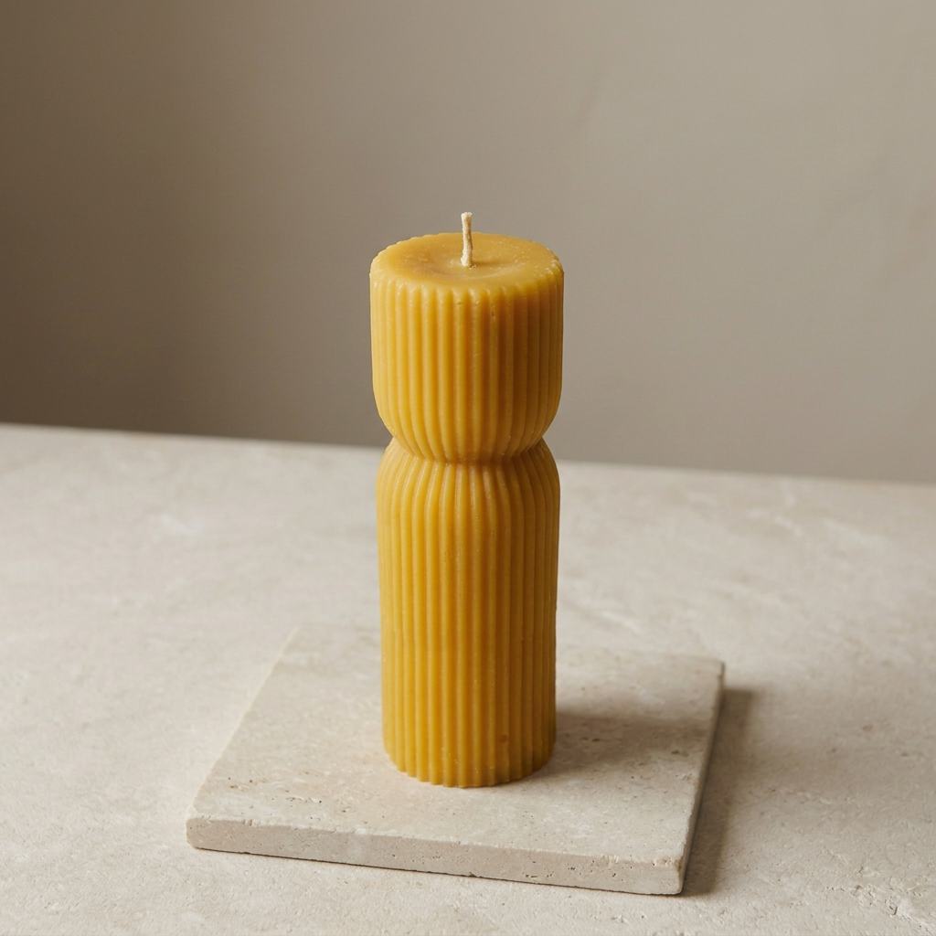 Ribbed Hourglass Pillar Candle in Pure Beeswax | Handmade in Quebec | Mielbrut
