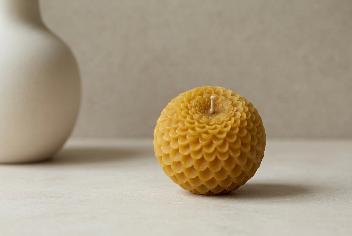 Chandelle boule fleurie en cire d'abeille pure | Faite à la main au Québec | Mielbrut