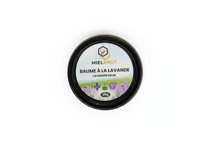 MielBrut Lavender Balm container on a reflective surface