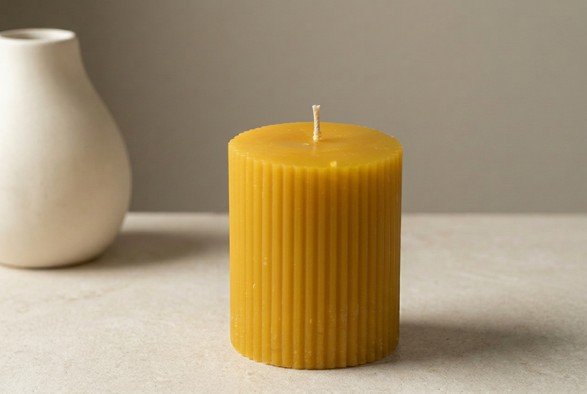Chandelle pilier cannelée moyenne en cire d'abeille pure | Faite à la main au Québec | Mielbrut