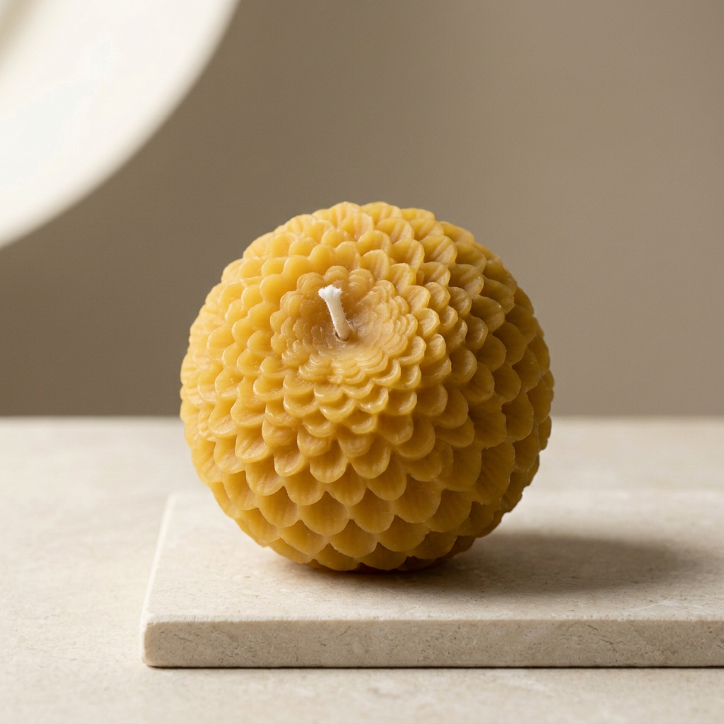 Chandelle boule fleurie en cire d'abeille pure | Faite à la main au Québec | Mielbrut