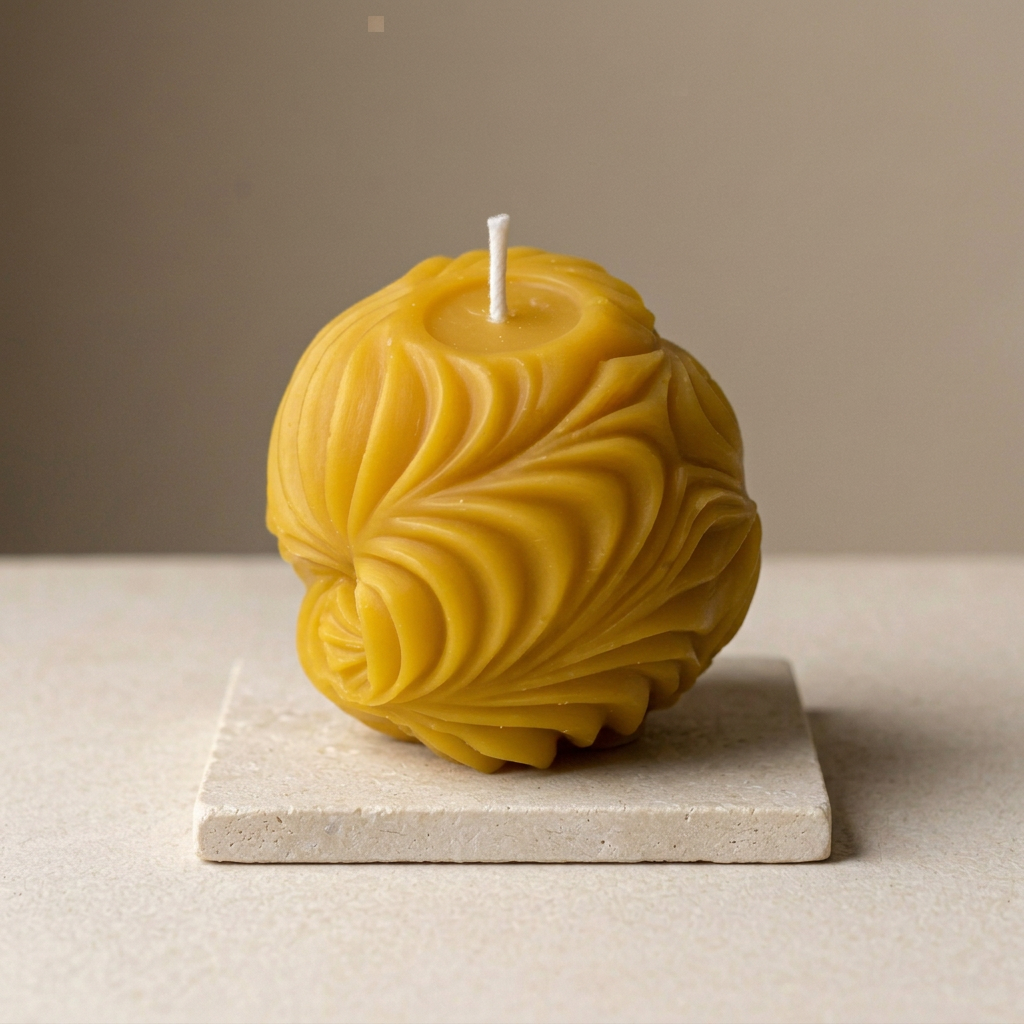 Chandelle boule vagues en cire d'abeille pure | Faite à la main au Québec | Mielbrut